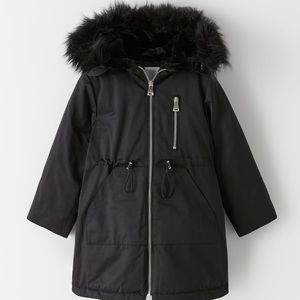 Zara girls snap button faux fur trim parka